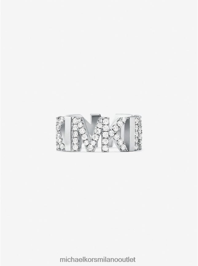 Michael Kors anello a catena con logo pavé in ottone placcato platino donne argento P06L0L2547 gioielleria