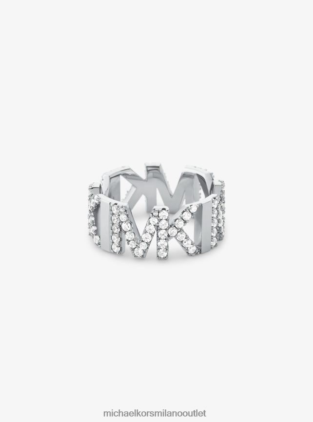 Michael Kors anello a catena con logo pavé in ottone placcato platino donne argento P06L0L2547 gioielleria