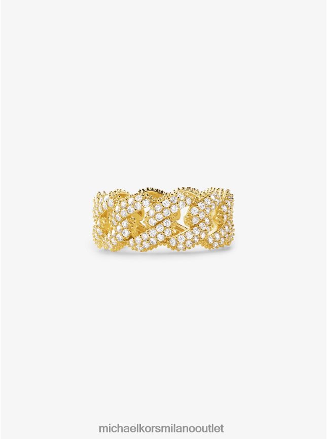 Michael Kors anello a maglia barbazzale con pavé in argento sterling placcato in metallo prezioso donne oro P06L0L2546 gioielleria