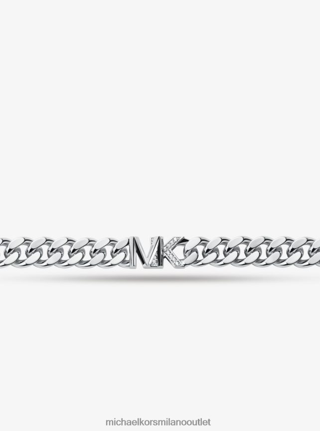 Michael Kors Bracciale a maglie barbazzale con logo pavé in ottone placcato oro 14k donne argento P06L0L2434 gioielleria