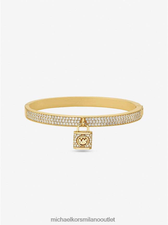 Michael Kors Bracciale rigido con chiusura a pavé in ottone placcato oro 14k donne oro P06L0L2438 gioielleria