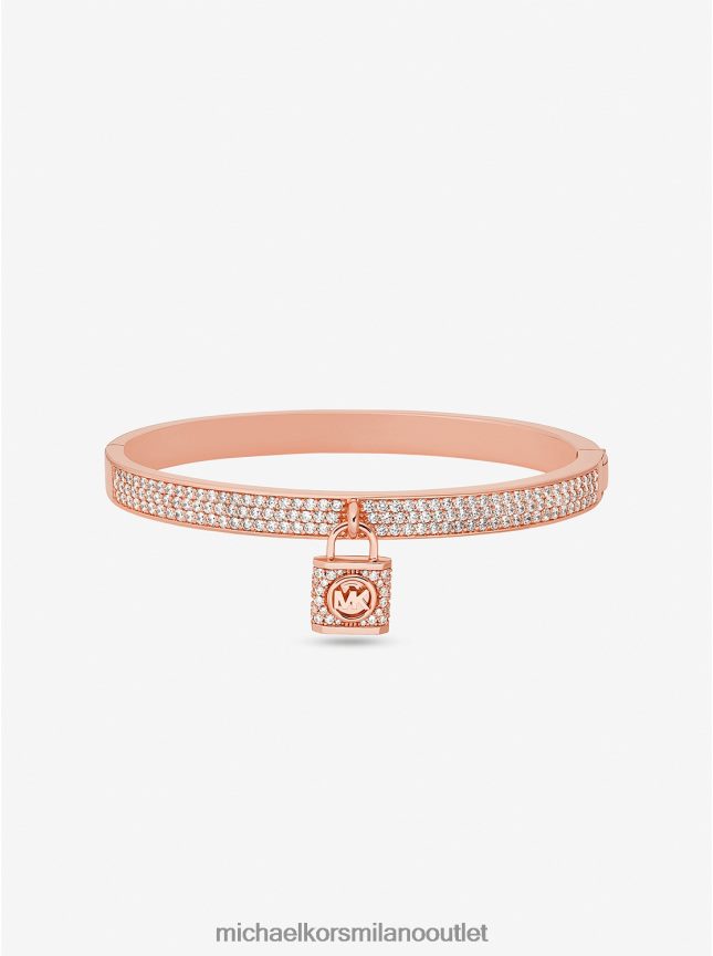 Michael Kors Bracciale rigido con chiusura a pavé in ottone placcato oro rosa 14k donne oro rosa P06L0L2439 gioielleria