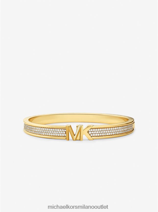 Michael Kors Bracciale rigido con logo pavé in ottone placcato oro 14k donne oro P06L0L2476 gioielleria