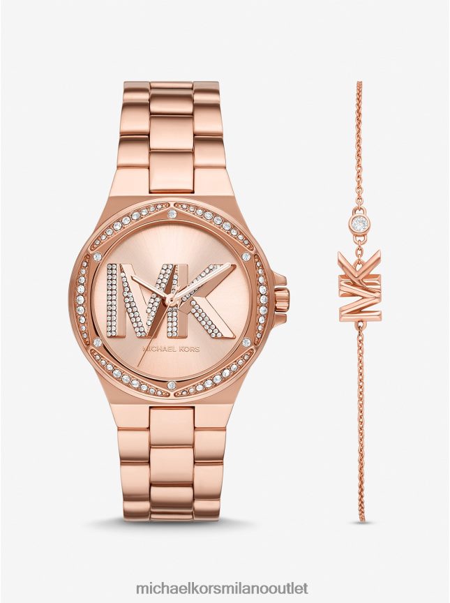Michael Kors Set orologio e bracciale lennox pave logo tonalità oro rosa donne oro rosa P06L0L2463 gioielleria