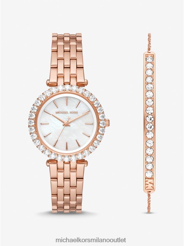 Michael Kors Set regalo con orologio e bracciale Mini Darci Pave in tonalità oro rosa donne oro rosa P06L0L2466 gioielleria