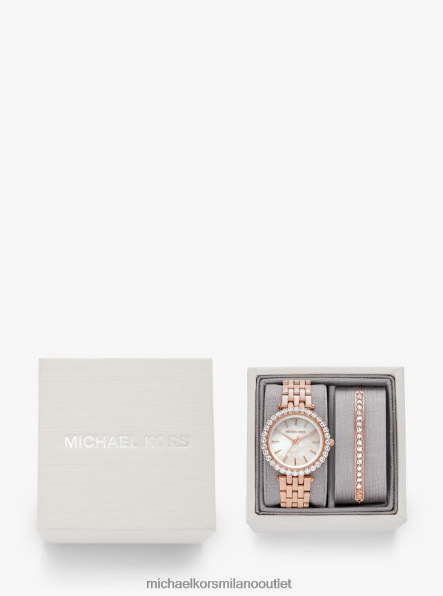 Michael Kors Set regalo con orologio e bracciale Mini Darci Pave in tonalità oro rosa donne oro rosa P06L0L2466 gioielleria