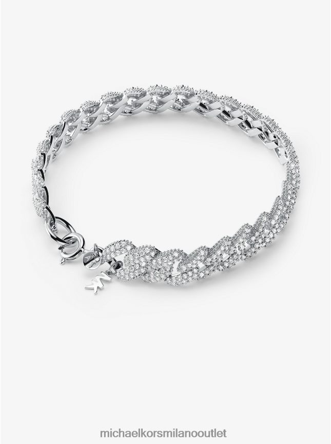 Michael Kors bracciale a maglie barbazzale con pavé in argento sterling placcato in metallo prezioso donne argento P06L0L2452 gioielleria