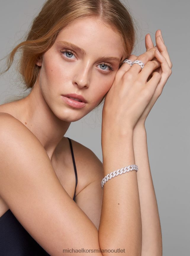 Michael Kors bracciale a maglie barbazzale con pavé in argento sterling placcato in metallo prezioso donne argento P06L0L2452 gioielleria