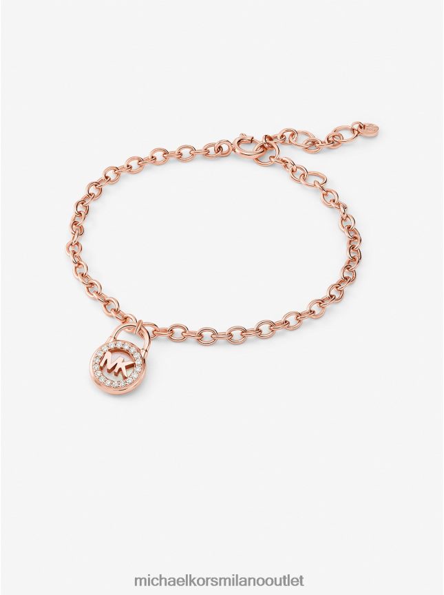 Michael Kors bracciale con lucchetto e pavé in argento sterling placcato in metallo prezioso donne oro rosa P06L0L2462 gioielleria