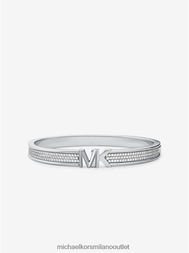 Michael Kors bracciale rigido con logo pavé in ottone placcato platino donne argento P06L0L2442 gioielleria