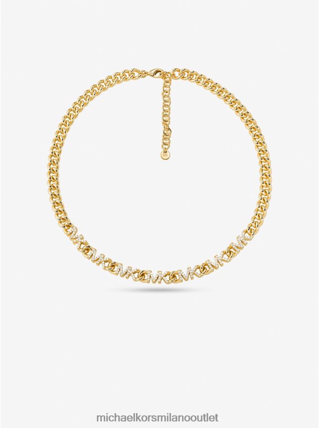 Michael Kors Collana a catena con logo pavé in ottone placcato oro 14k donne oro P06L0L2499 gioielleria