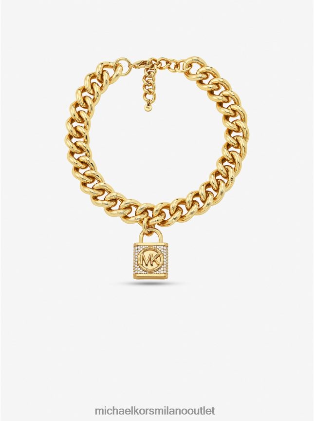 Michael Kors Collana a maglia barbazzale con chiusura a pavé in ottone placcato oro 14k donne oro P06L0L2484 gioielleria