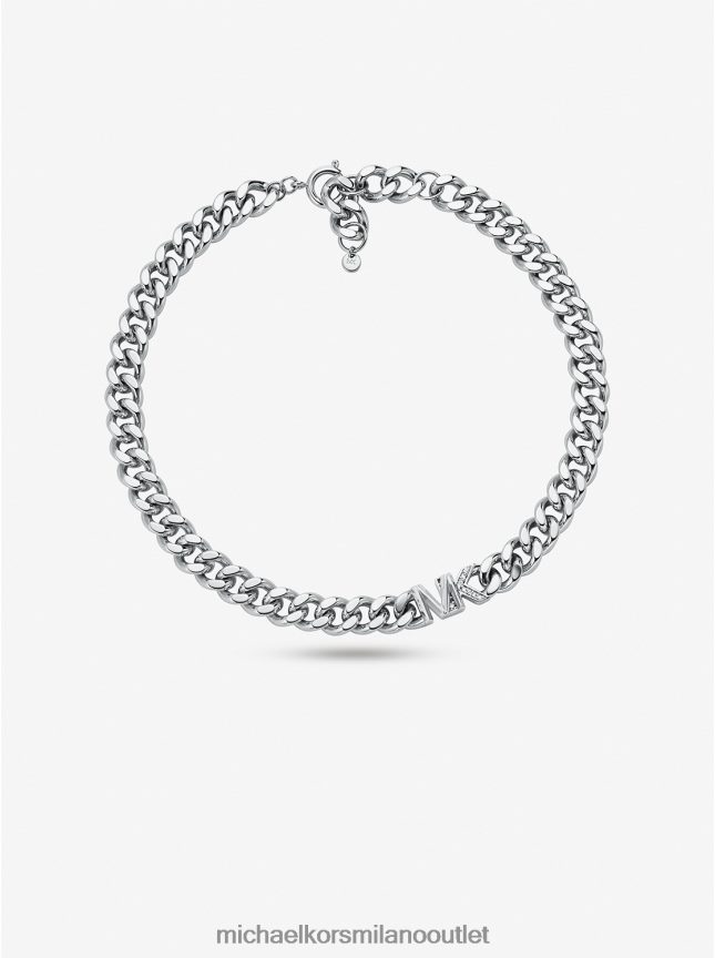 Michael Kors Collana a maglia barbazzale con logo pavé in ottone placcato oro 14k donne argento P06L0L2486 gioielleria