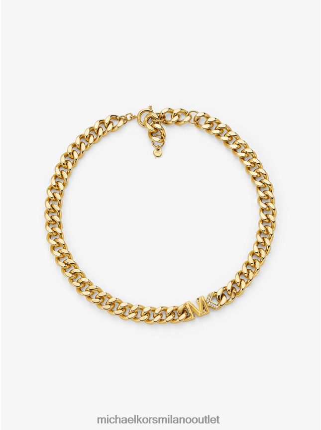 Michael Kors Collana a maglia barbazzale con logo pavé in ottone placcato oro 14k donne oro P06L0L2487 gioielleria