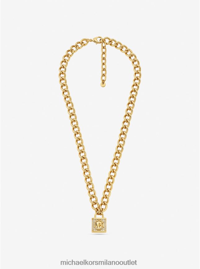 Michael Kors Collana con chiusura a pavé in ottone placcato oro 14k donne oro P06L0L2485 gioielleria