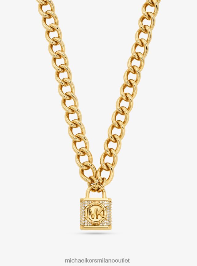 Michael Kors Collana con chiusura a pavé in ottone placcato oro 14k donne oro P06L0L2485 gioielleria