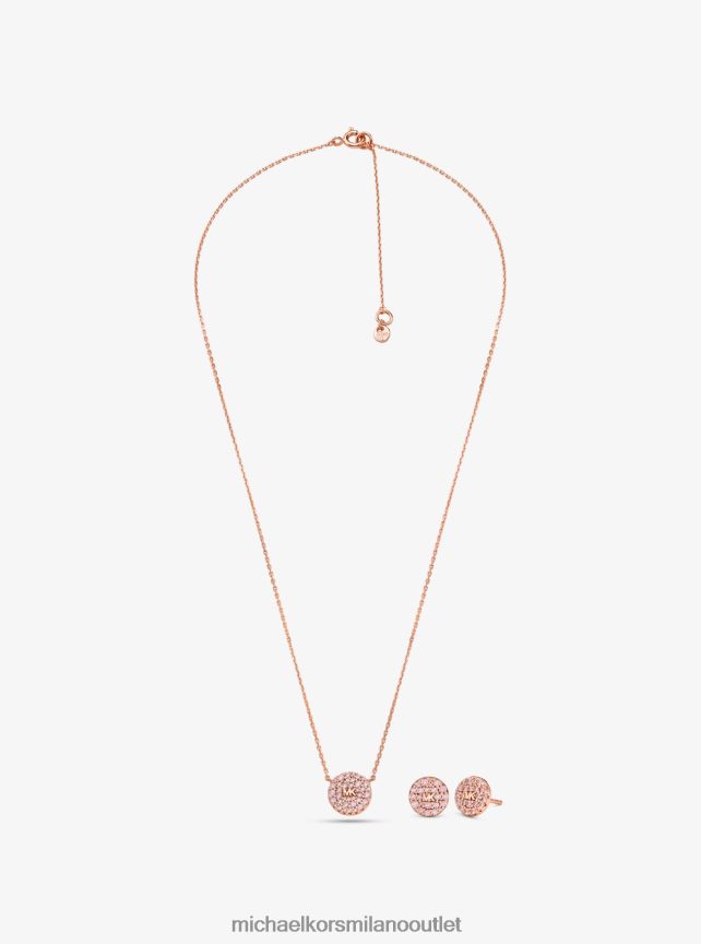 Michael Kors Set di orecchini e collana a disco con logo pavé in argento sterling placcato oro rosa 14k donne oro rosa P06L0L2493 gioielleria