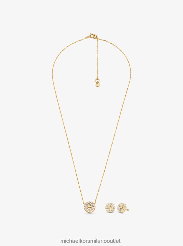 Michael Kors Set di orecchini e collana con disco e logo in argento sterling placcato oro 14k donne oro P06L0L2492 gioielleria