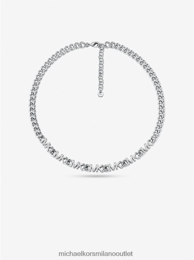 Michael Kors collana a catena con logo pavé in ottone placcato platino donne argento P06L0L2500 gioielleria