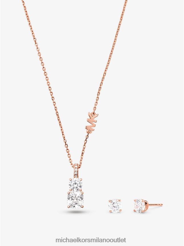 Michael Kors set con collana e orecchini a bottone in argento sterling placcato in metallo prezioso donne oro rosa P06L0L2508 gioielleria