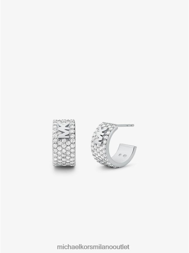 Michael Kors Mini orecchini a cerchio con logo pavé in argento sterling placcato in metallo prezioso donne argento P06L0L2537 gioielleria