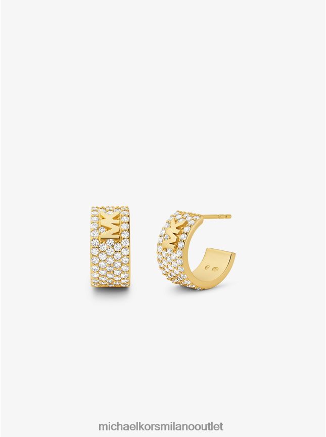 Michael Kors Mini orecchini a cerchio con logo pavé in argento sterling placcato in metallo prezioso donne oro P06L0L2536 gioielleria