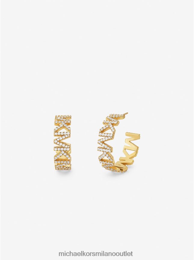 Michael Kors Orecchini a cerchio grandi con logo pavé in ottone placcato oro 14k donne oro P06L0L2526 gioielleria