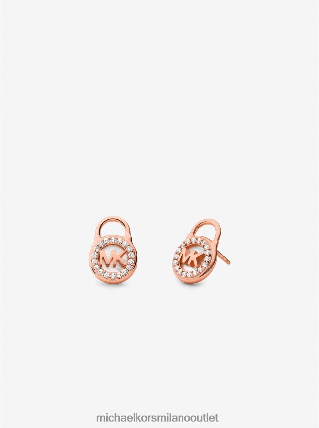 Michael Kors orecchini a bottone con lucchetto e pavé in argento sterling placcato in metallo prezioso donne oro rosa P06L0L2541 gioielleria