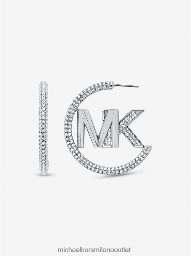 Michael Kors orecchini a cerchio con logo pavé in ottone placcato metallo prezioso donne argento P06L0L2534 gioielleria