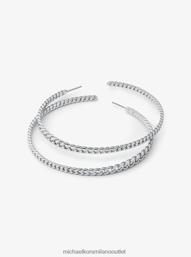 Michael Kors orecchini a cerchio con maglia barbazzale in ottone color argento donne argento P06L0L2525 gioielleria