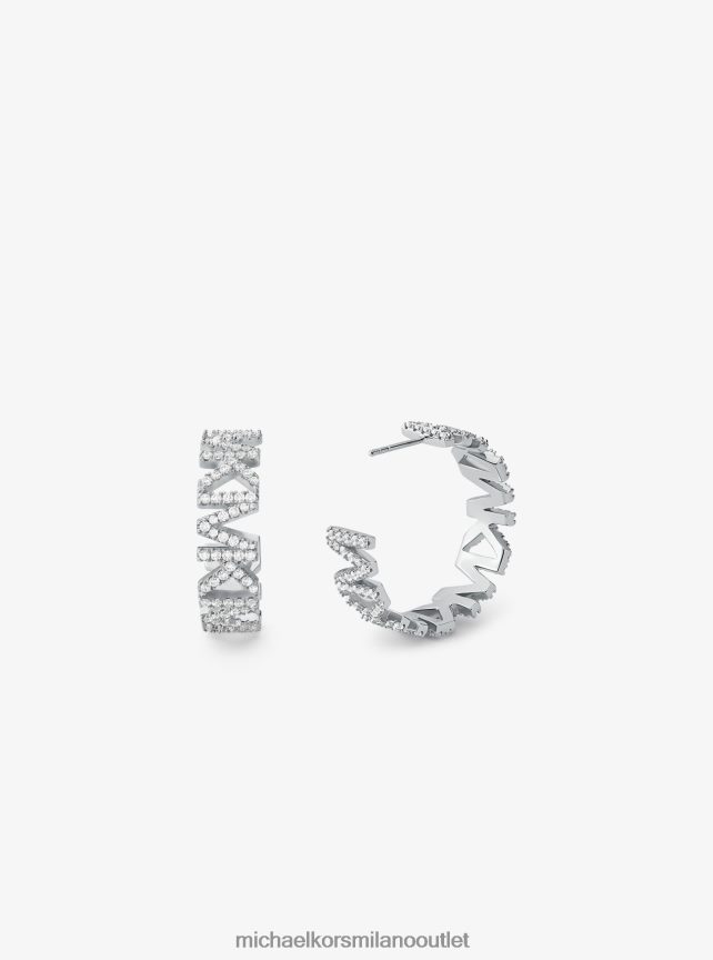 Michael Kors orecchini a cerchio grandi con logo pavé in ottone placcato platino donne argento P06L0L2527 gioielleria