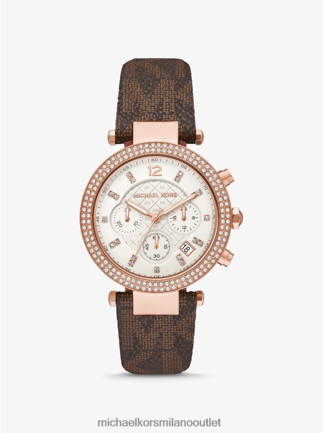 Michael Kors Orologio Parker oversize color oro rosa con pavé e logo donne marrone P06L0L2430 Accessori