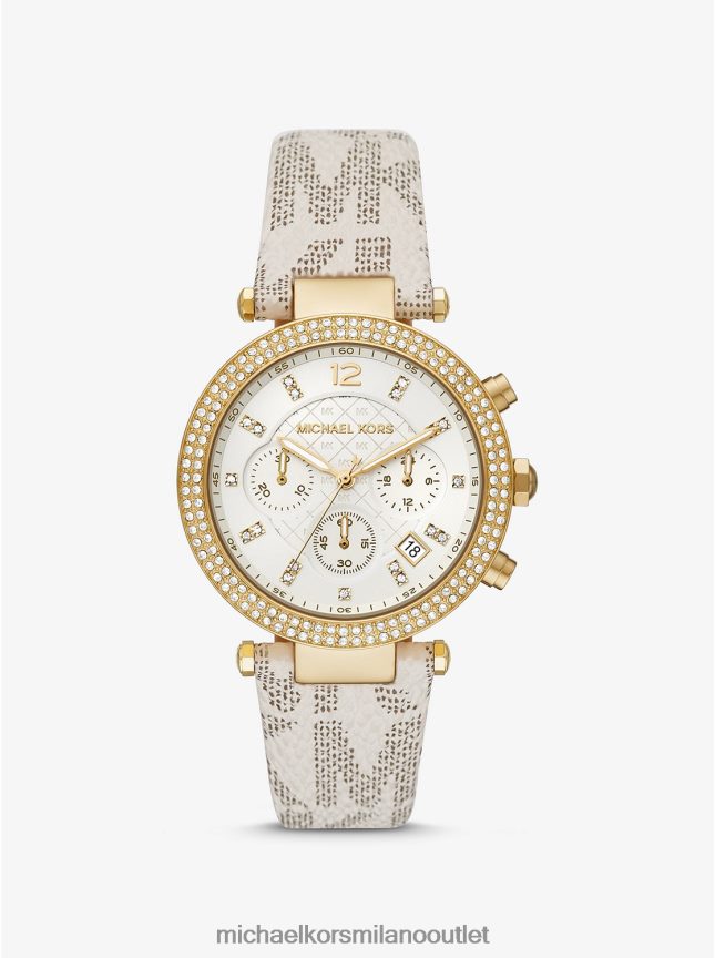Michael Kors Orologio Parker oversize con pavé color oro e logo donne vaniglia P06L0L2429 Accessori