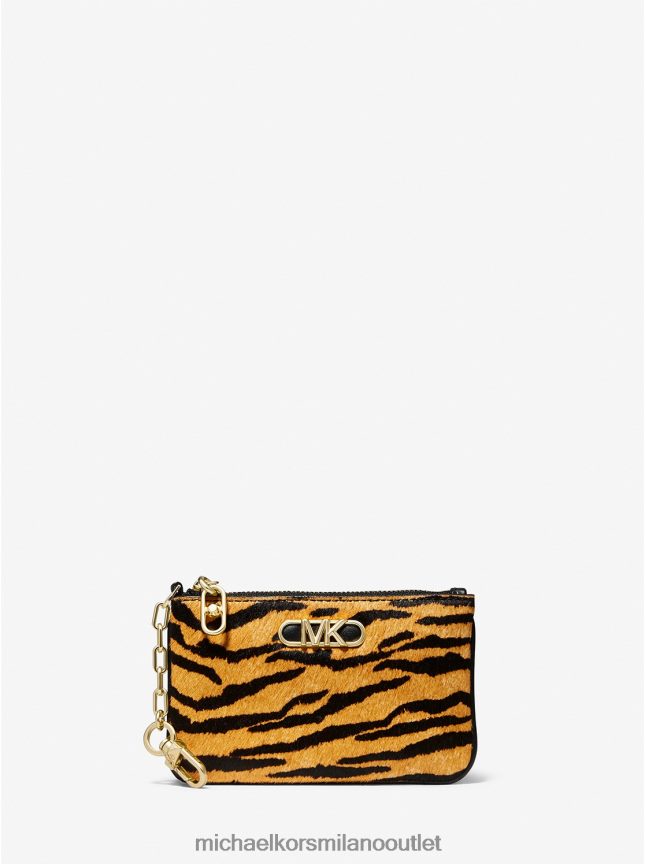 Michael Kors Porta carte di credito con zip Parker piccolo in pelo di vitello con stampa tigre donne calendula P06L0L1683 Accessori