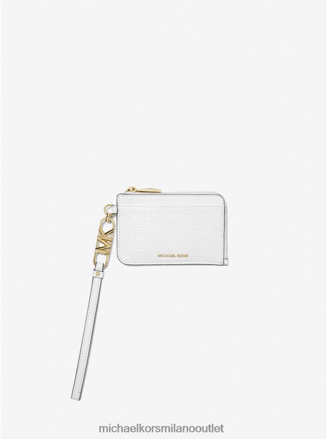 Michael Kors porta carte piccolo con zip in pelle goffrata coccodrillo donne bianco ottico P06L0L1687 Accessori