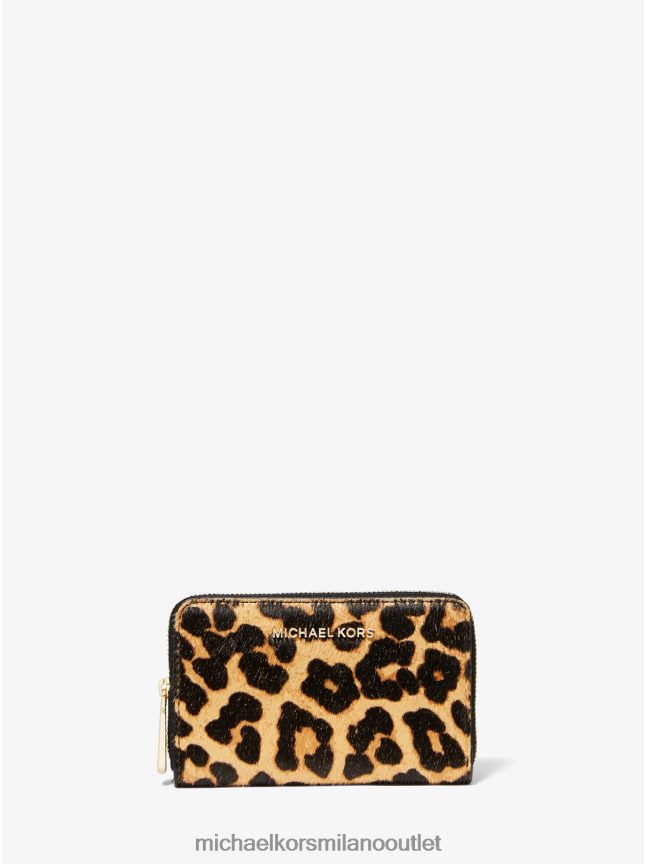 Michael Kors portafoglio piccolo in cavallino con stampa leopardata donne caramello al burro P06L0L1655 Accessori