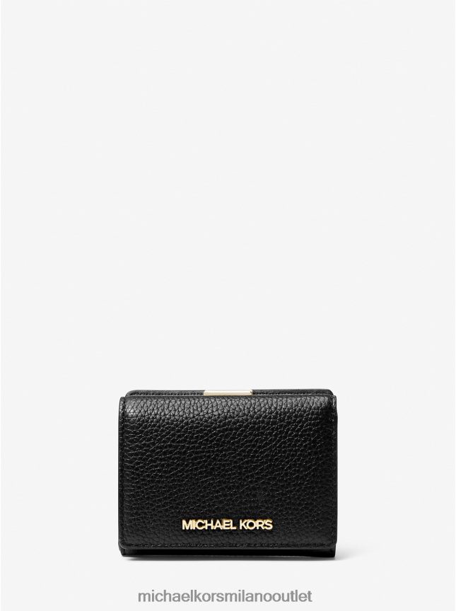 Michael Kors portafoglio trifold medio da viaggio jet set in pelle martellata donne nero P06L0L1688 Accessori