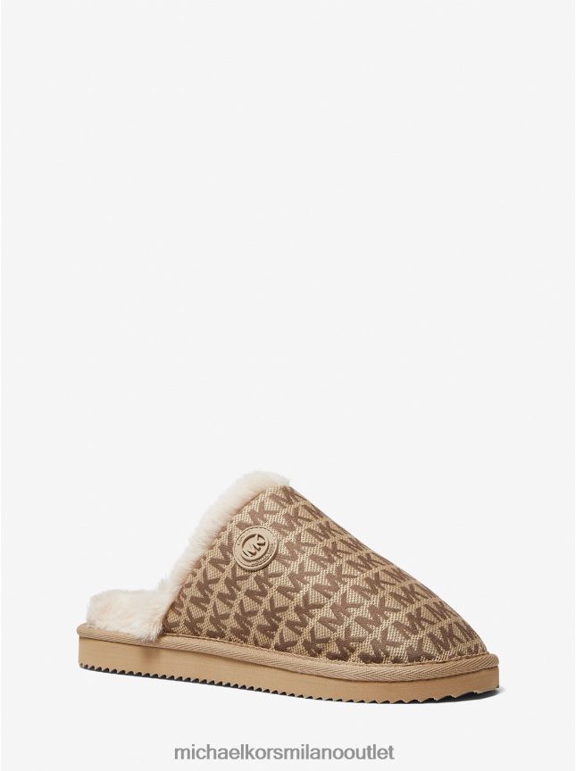Michael Kors pantofola janis in jacquard con logo foderata in pelliccia sintetica donne beige multiplo P06L0L2338 scarpe