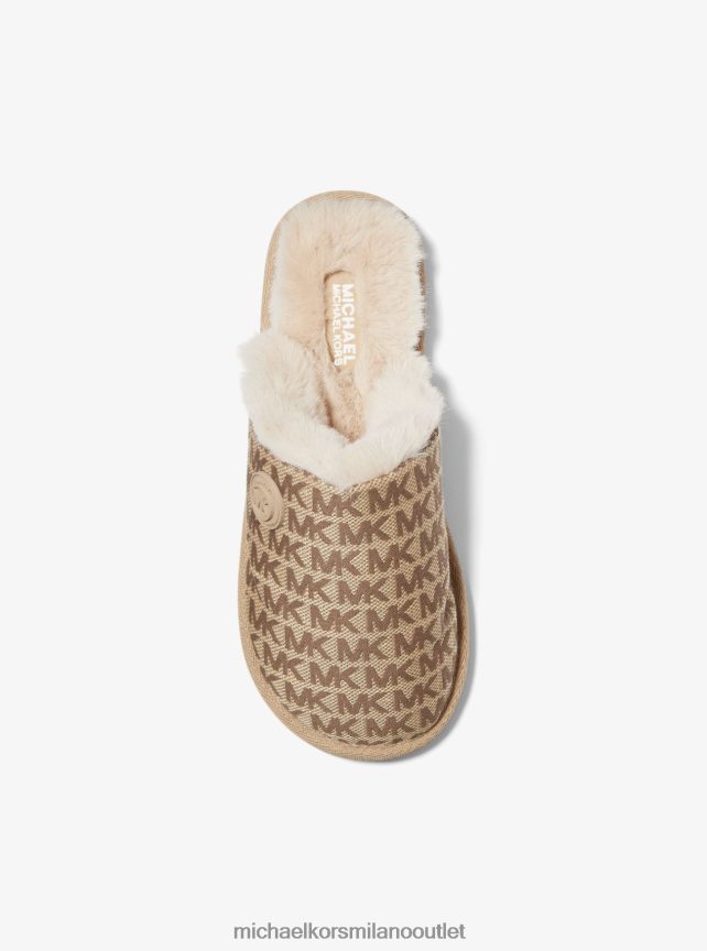 Michael Kors pantofola janis in jacquard con logo foderata in pelliccia sintetica donne beige multiplo P06L0L2338 scarpe