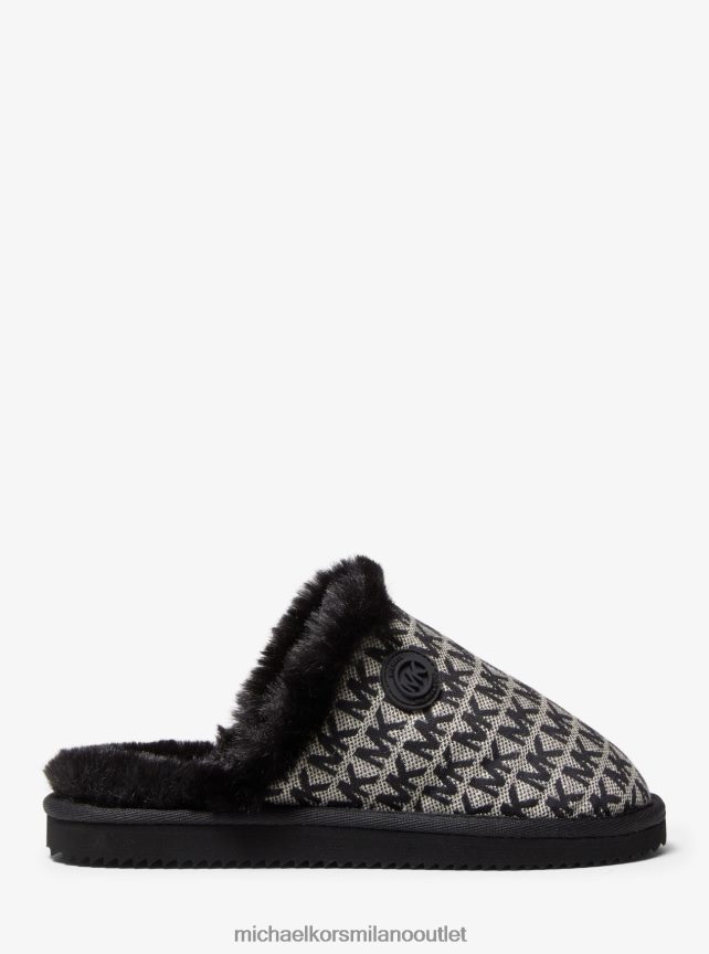 Michael Kors pantofola janis in jacquard con logo foderata in pelliccia sintetica donne nero P06L0L2340 scarpe