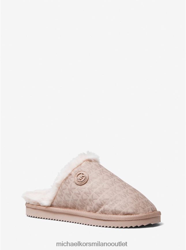 Michael Kors pantofola janis in jacquard con logo foderata in pelliccia sintetica donne rosa tenue P06L0L2339 scarpe