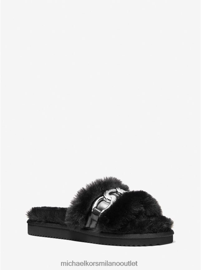 Michael Kors sandalo scarlett in pelliccia sintetica con maglie a catena donne nero P06L0L2336 scarpe