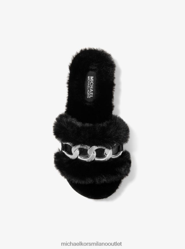 Michael Kors sandalo scarlett in pelliccia sintetica con maglie a catena donne nero P06L0L2336 scarpe