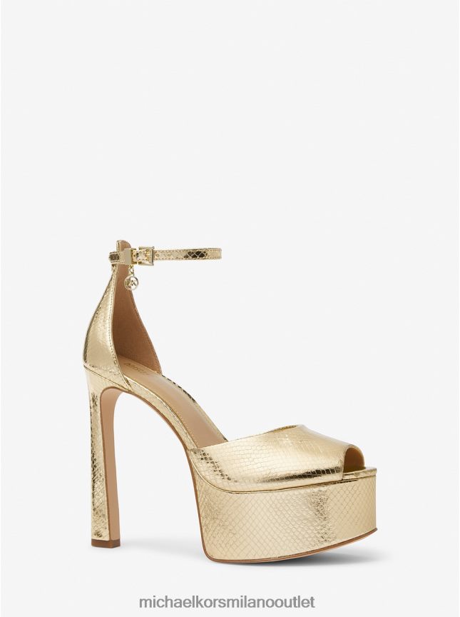 Michael Kors décolleté peep-toe con plateau Martina in pelle goffrata effetto serpente metallizzato donne oro pallido P06L0L2280 scarpe