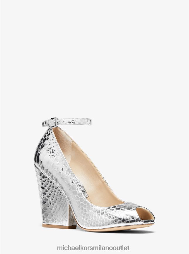 Michael Kors décolleté peep-toe della collezione Julianne in pelle con stampa pitone metallizzato donne argento P06L0L2290 scarpe