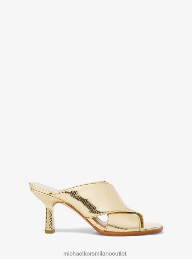 Michael Kors Sabot gideon in pelle goffrata serpente metallizzato donne oro pallido P06L0L2039 scarpe