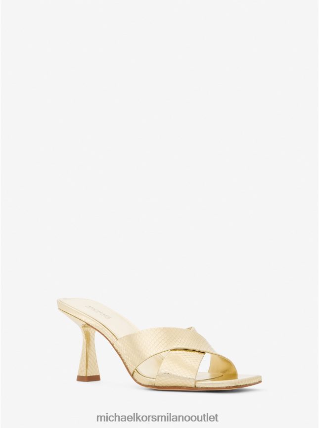 Michael Kors sabot clara in pelle goffrata serpente metallizzato donne oro pallido P06L0L1850 scarpe