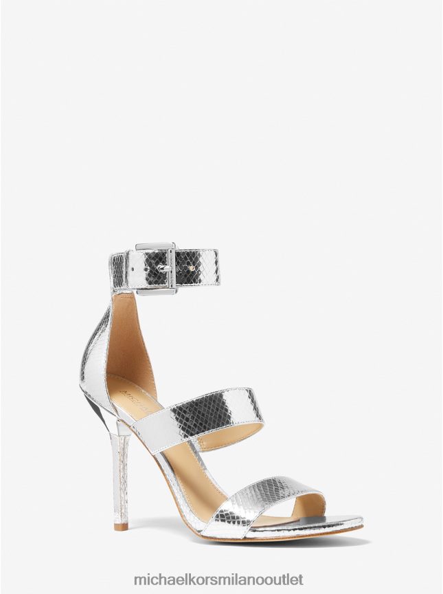 Michael Kors sandalo Amal in pelle goffrata serpente metallizzato donne argento P06L0L2036 scarpe