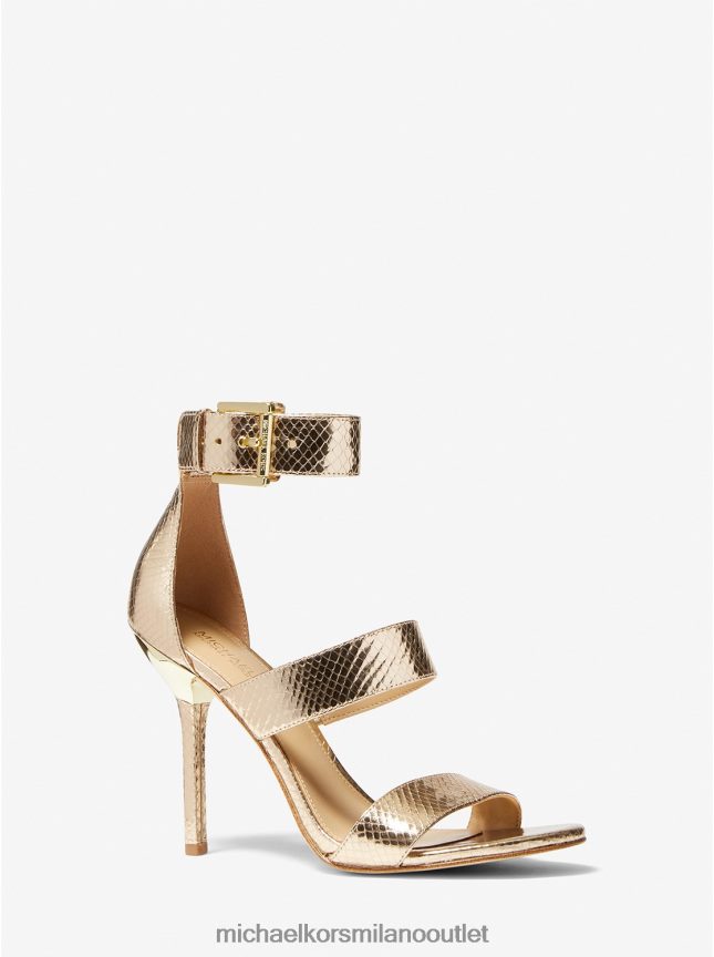 Michael Kors sandalo Amal in pelle goffrata serpente metallizzato donne oro pallido P06L0L2035 scarpe