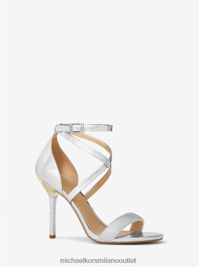 Michael Kors sandalo Astrid in pelle goffrata effetto serpente metallizzato impreziosito donne argento P06L0L2071 scarpe